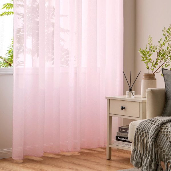 Rosa 150x250cm Set med 2 Öglegardiner Halvtransparent Inredningsgardin för Sovrum Vardagsrum R