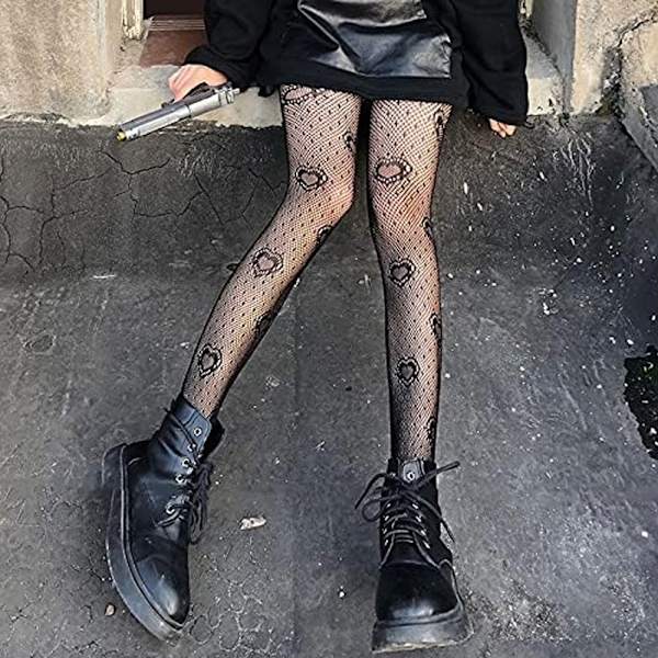 Dame Fishnet Strømper Strømpebukser Strømpebukser Høj Talje Hul (big heart)