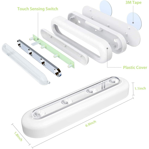 2 stk. Skablampe, Natlampe med 4 Trykknapper Batteridrevet J