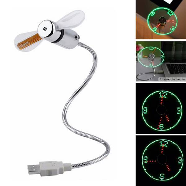 USB LED Programmerbar Fleksibel Bordventilator, USB Ur Ventilator