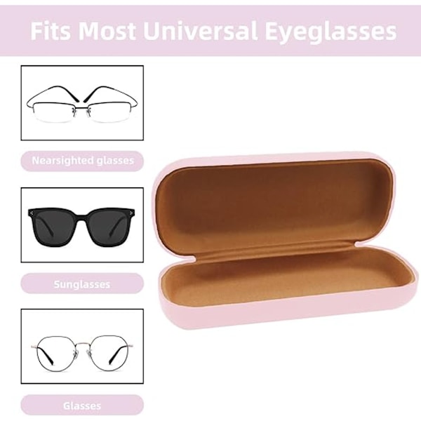 Hard Glasses Case(Pink), PU Leather Glasses Box, Portable Protective Glasses Case with Microfiber Cl
