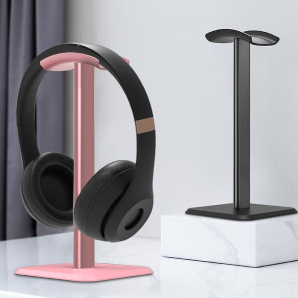 Hodemontert hodetelefonstativ rosa, aluminiums skrivebordsstativ for headset