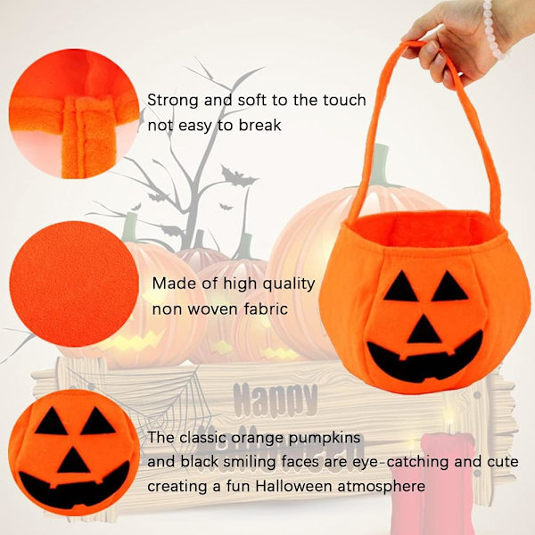 Gresskar godteripose, 3 stk gresskarpose Trick Or Treat pose Gresskar godteripose Halloween Gresskarformet