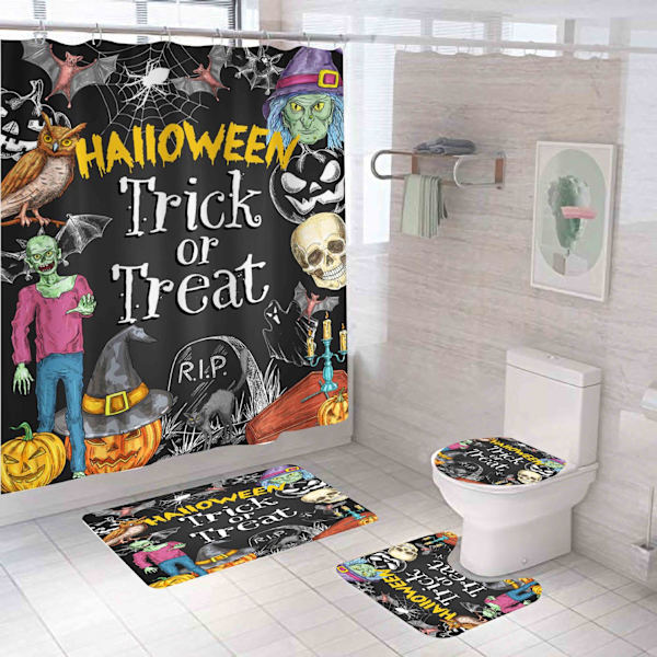Pelottava Halloween-suihkuverhosetti, 71 tuumaa x 71 tuumaa Halloween-kylpyhuoneen sisustussarja - Suihkuverho