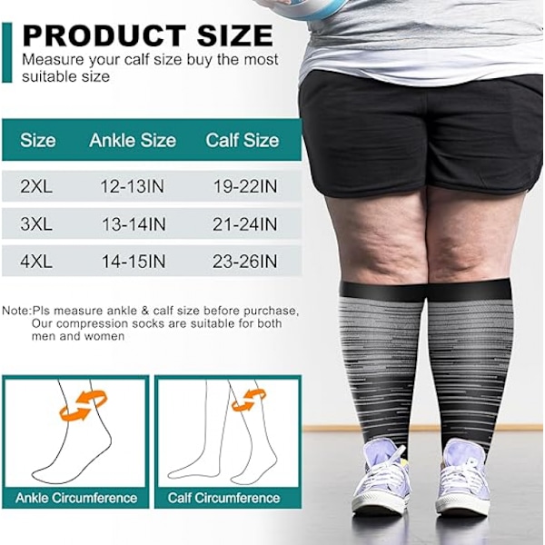 3 par 2xl kompresjonsstrømper for ekstra store brede leggmuskler leggstrømper kne høyt gradert co 2XL
