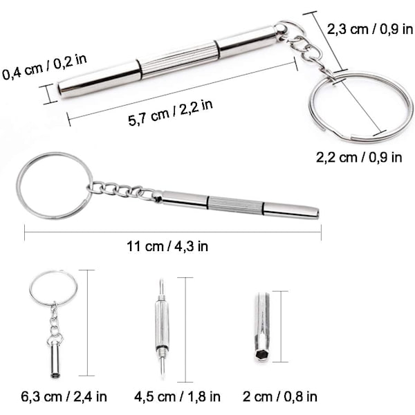 Briller Skrutrekker, 3 i 1 Mini Skrutrekker Nøkkelring, for Briller