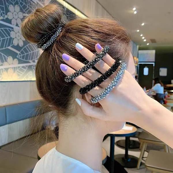 (Pakke med 3) Generse Perle Hårbånd Rhinestone Hestehale Holder Perle Sæt Hår Scrunchies Elastisk Hår