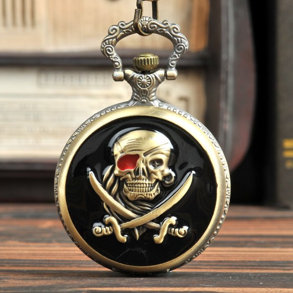 Caribbean Pirate Skull Crossbones Lommeur Bronze Finish