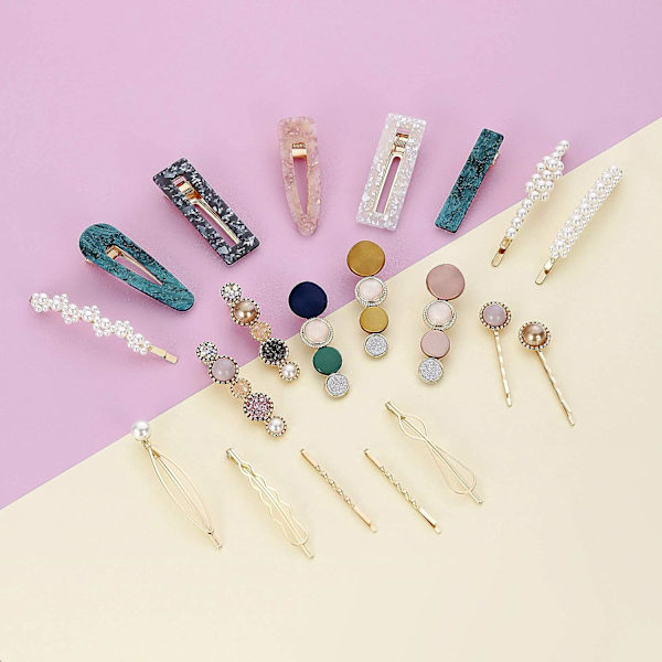 20 stk Håndlagde Akrylharpiks Perle Hårklipp Marmorform Geometrisk Rhinestone Hårklipp Elegant Gull Hårtilbehør N