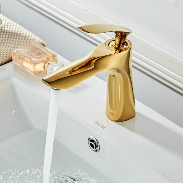 Tvättställsblandare för badrumsblandare i mässing Guld Krom Guld Finish