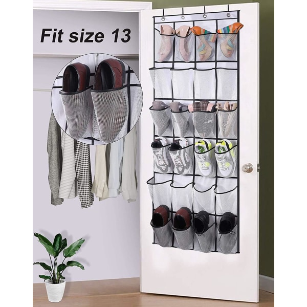 Over-the-Door Sko-skab Organizer Hængende Sko Stativ Holder 24 Store Mesh Lommer til Pænt Skabsdør med Tøjstativ B