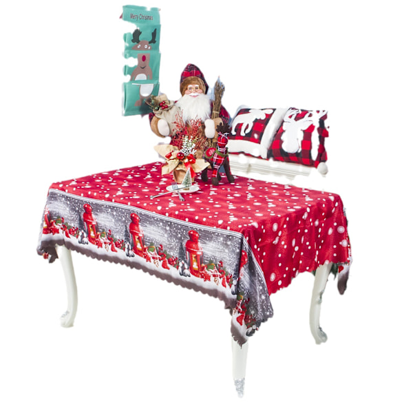 Rektangulær juledug 150*180cm - Julemand, Nisse, Snefnug Mønster - Julefest D