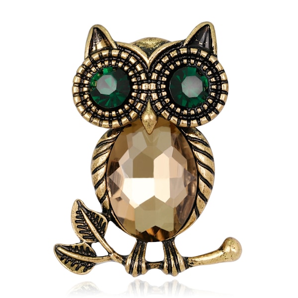 Champagne-owl Crystal Brooch Rhinestone Brooches Personality Animal Lapel Pin Backpack Badge Hat Bag