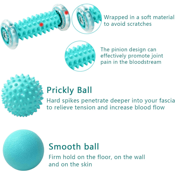 Massasjeball, massasjerulle, fotmassasjerulle og 2 refleksologiballer for plantar fasciitt, Cervi