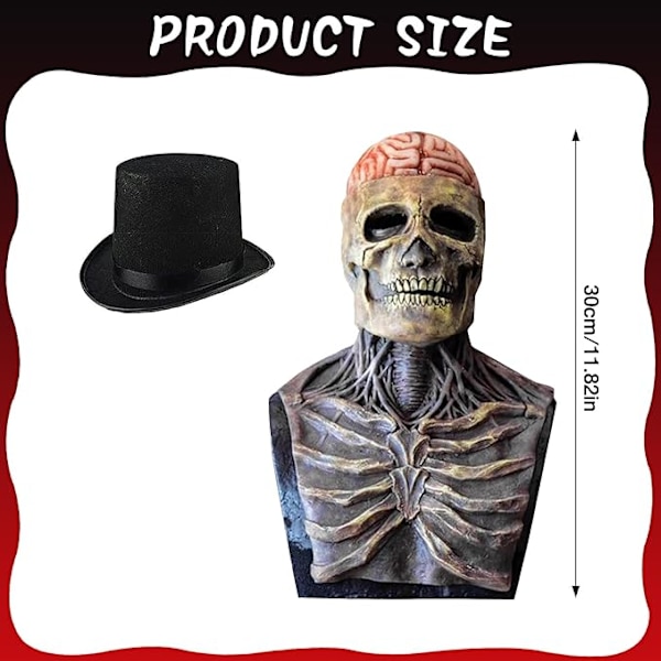 Halloween-dödskallemask, biokemisk skelettmask med rörlig käke,