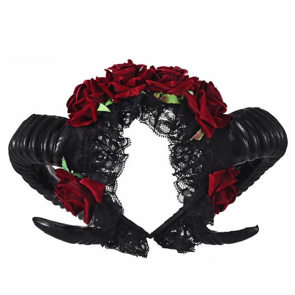 Gotiske Ram Horn Sinister Evil Hodebånd Roser Garland Satanisk Hodeplagg