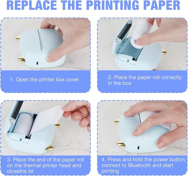 Mini Bærbar Fotoprinter, 15 stk Mini Termisk Printer, Mini Bluetooth-printer Kompatibel med LED-lys G