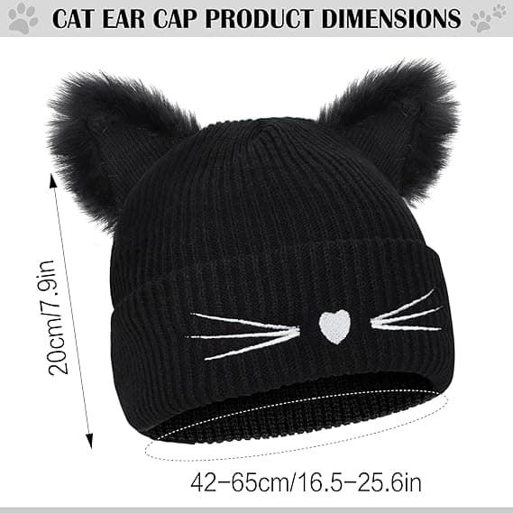 Kvinnors stickade mössa kattöron mössa vinter varm mössa mössor elastisk stickad