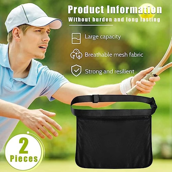 2-pakke tennisballholder, tennisballholderlommer, tapeholder, justerbar tennisballnettlomme