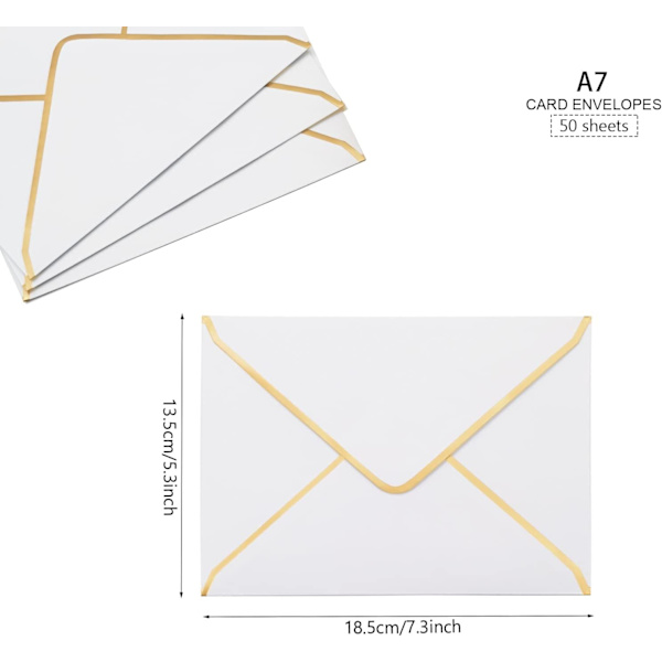 Vita 50 st inbjudningskuvert 18,5 x 13,5 cm, kuvert 5 x 7 tum V-flik kuvert för postkort