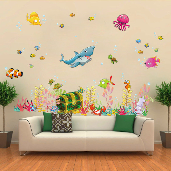 Børnevægsklistermærker (90x28,5cm) Akvarium Fisk Hav Ocean Klistermærker | Vægsticker til Badeværelsesfliser, Børneværelse Baby Dreng