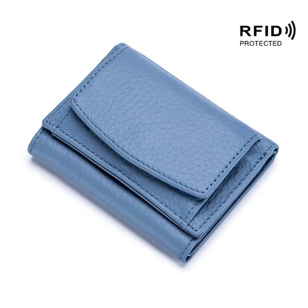Slim Mini Plånbok RFID-blockerande Läderplånböcker för Män Kvinnor Blå 10*7*3CM