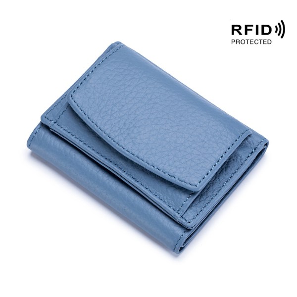 Smal miniplånbok RFID-blockerande läderplånböcker för män kvinnor Blå 10*7*3CM