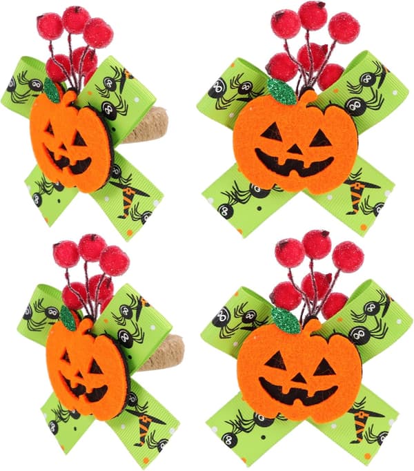 4 stk. Servietringe til græskar Halloween Servietringe Servietspænder Halloween Festartikler Polyester