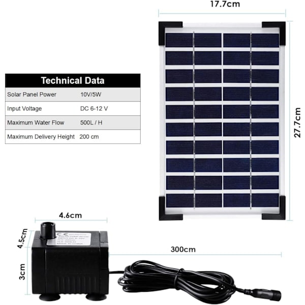 5W Solcellsfontän för Utomhus, Solcellsdammpump, Solvattenpump för Fontän, Fågelbad, Damm, Pool, 3 Munstycken