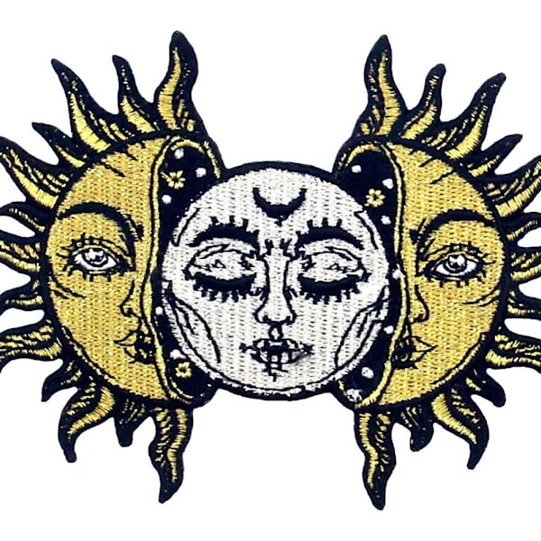 Broderet patch i form af solen og månen, til at sy eller stryge på Z