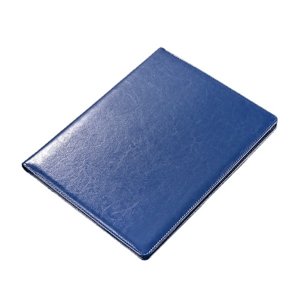 Portfölj för män, konferensmapp i läder, A4-klippbord, skrivbordsorganisatör med kalkylator, papper och penna (Blue)