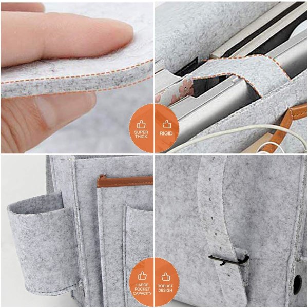 Filttaske til sengebord for seng og sofa, hengende sengebord-arrangør, oppbevaringspose med vannflaskeholder for bøker, nettbrett, fjernkontroll S