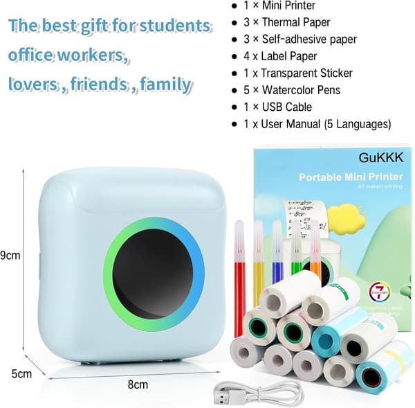 Bleu Bärbar Fotoprinter, Mini Instant Fotoprinter Trådlös Termisk Bluetooth-printer D