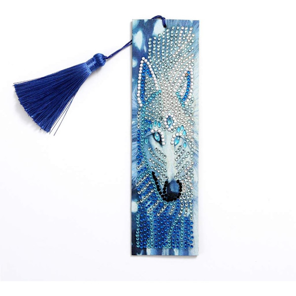5D Diamantmålning Kit (Vargen), DIY Diamantmålning Bokmärken, Diamantbroderi Bokmärkeskit med Läder N