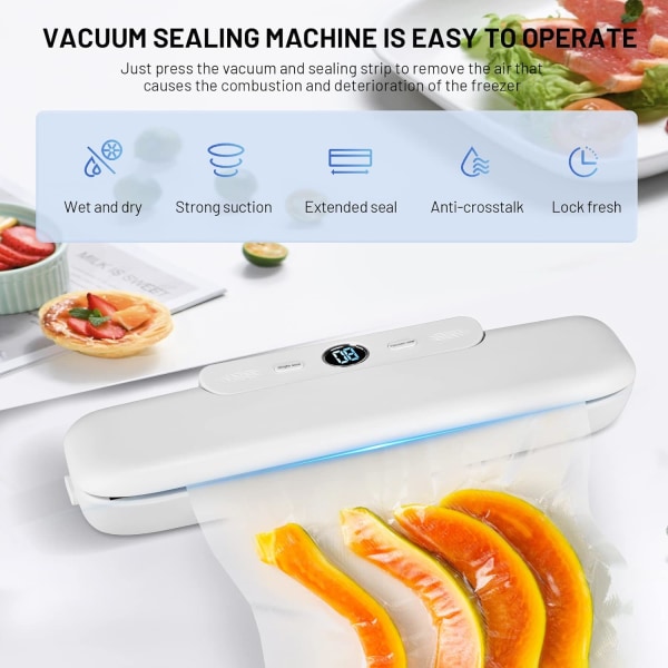 Vakuumförpackningsmaskin för mat, automatisk vakuumförseglare med 10 påsar, portabel