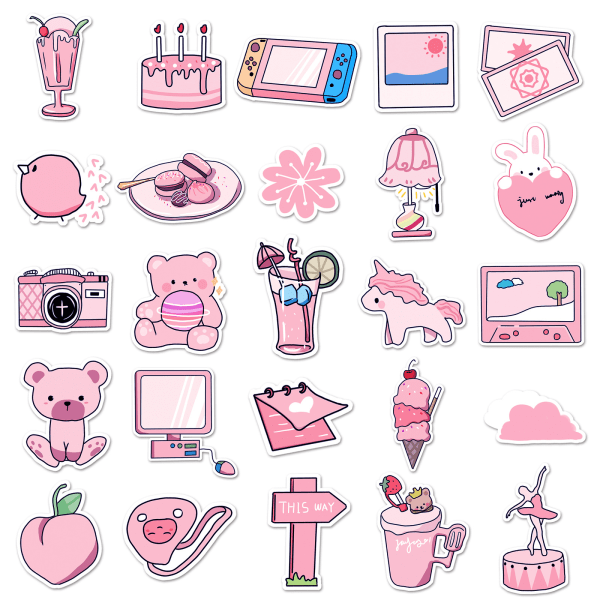 50 ins stil rosa flickiga klistermärken, söt graffiti resväska anteckningsbok