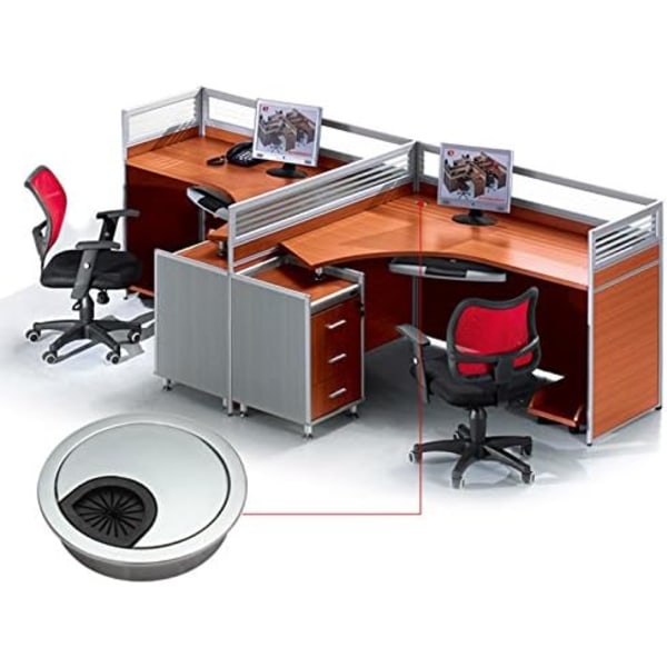 Set med 2 runda infällda kabelförskruvningar för kontorsbord ⌀ 80 mm