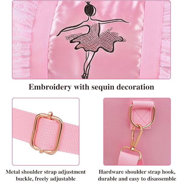 Pige Ballerina Taske Pink (Kort Garn), Skuldertaske Messenger Sportstaske, Prinsesse Sko Dansekostume Opbevaring