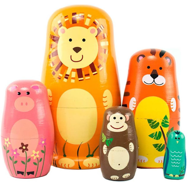 Trä Nesting Dolls, Änglar Mönster, Ryska Matryoshka Staplingsdockor, Barnleksak, Present Dekoration (Djur) M