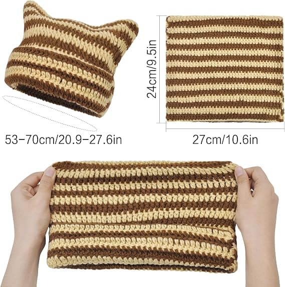 Strikhat til kvinder - Beige katteører hat varm elastisk strikket hat til vinter Ski hat til voksne piger B