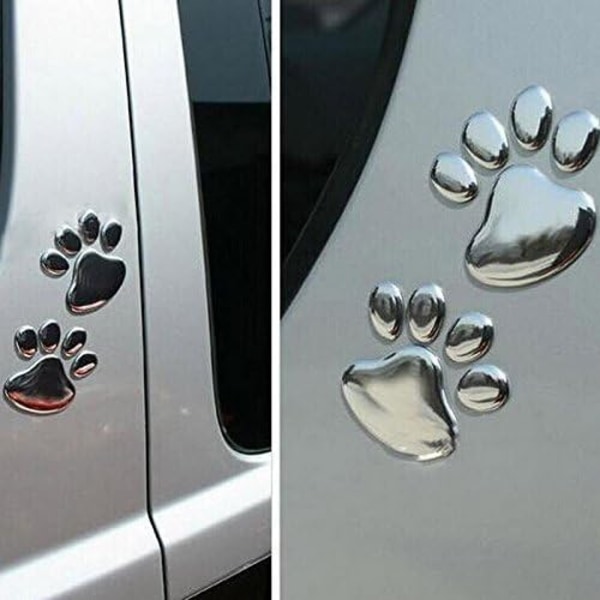 4 stk 3D Krom Hundefotspor Bilsticker, Bilskilt Dekal