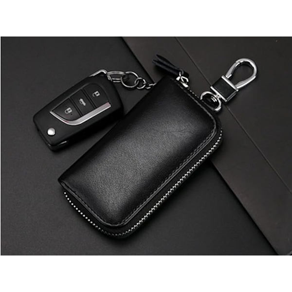 (Svart) nyckel fodral läder nyckel fodral för män kohud nyckel fodral-Genera black