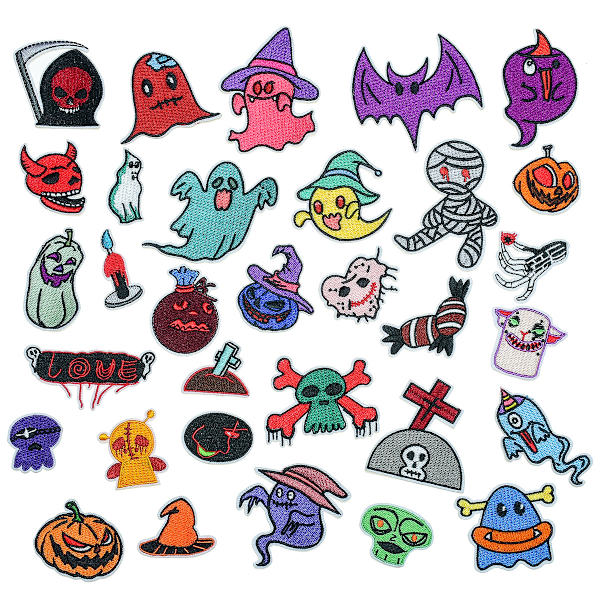 32 kpl Halloween-teemalla rauta-on-kirjailtuja laastareita - Sekalaisia Halloween-teemalla käsityötarvikkeita cosplaylle ja kankaalle K