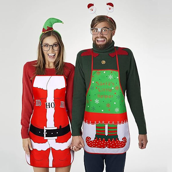 4 stycken julroliga förkläden justerbara kök matlagning Ap