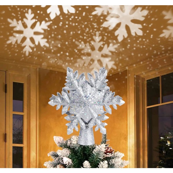 Christmas Tree Topper, 3D Rotating Star Light Up Christmas Tree,