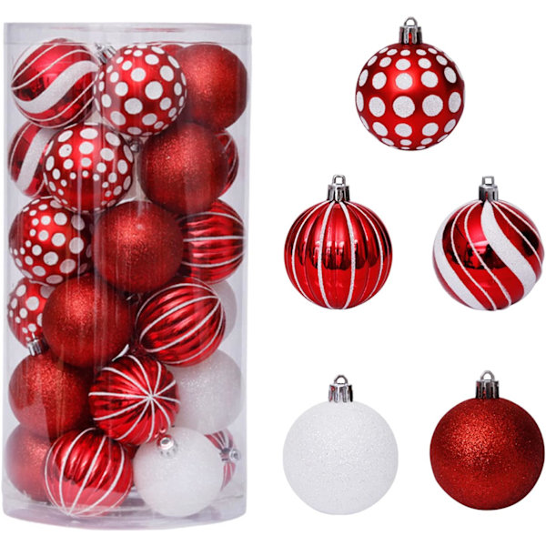 30Pcs Red & White  Christmas Baubles, 6CM Shatterproof Christmas Tree Balls Ornaments Xmas