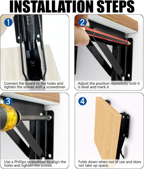 Folding Bracket 300mm, Heavy Duty Folding Bracket 2 Pieces, Foldi
