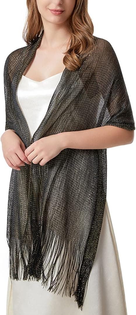Sort Dame Tassel Sjal til Aften, Fest, Bryllup med Trykknapper