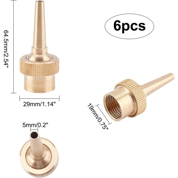 6 Pieces Brass Fountain Jetnozzle, 19mm DN15 Landscape Spray Head