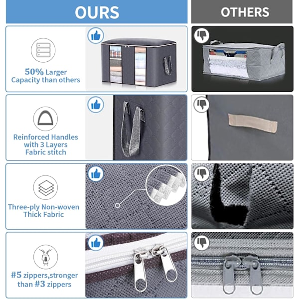 4-pakks Garment Oppbevaringspose, 60 * 40 * 35cm Stor Underbeds Oppbevaringspose, Stor Kapasitet, Foldbar, for Dyner Klær Puter R